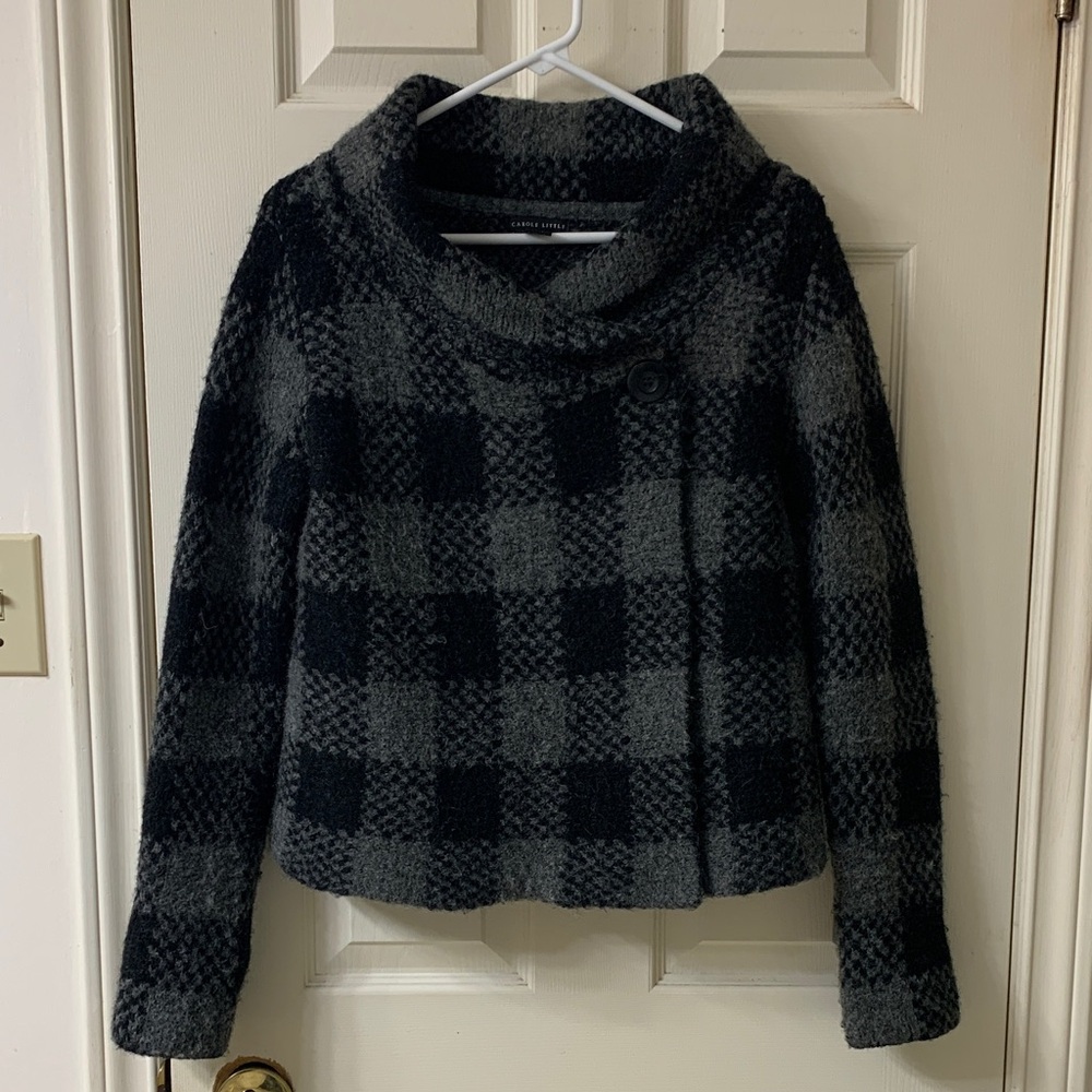 🌷3 for $25🌷Carole Little, US S, Grey & Black Plaid Long Sleeve Cowl Neck Sweater